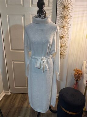 Missguided Cream Turtleneck Knit Belted Midi Dress